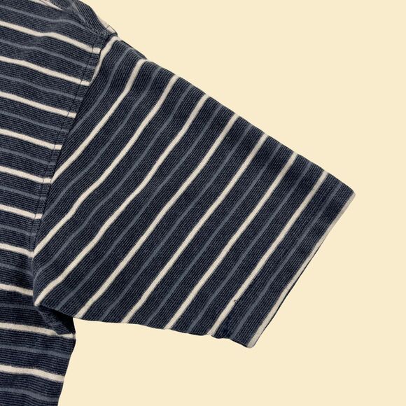 90s M polo striped shirt, vintage blue/grey short sleeve henley/polo Denim Ridge - Picture 8 of 10